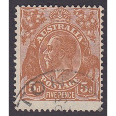 Australian  King George V  5d Brown   Wmk  C of A  Plate Variety 3R18..